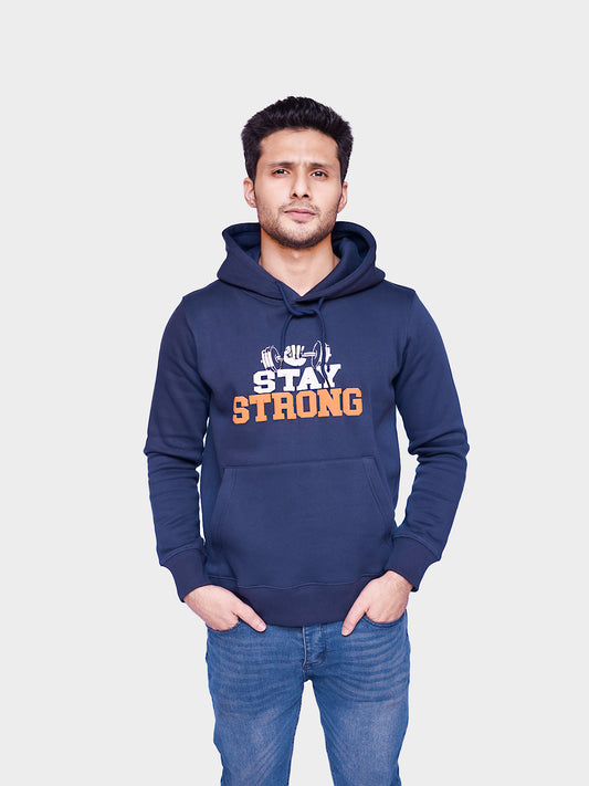 Unisex Blue Printed Pullover Hoodie