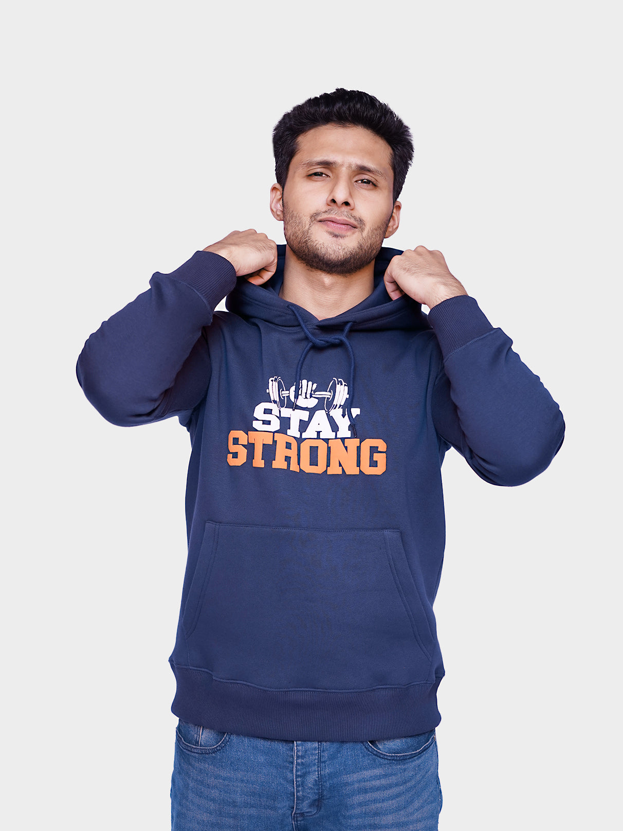 Unisex Blue Printed Pullover Hoodie